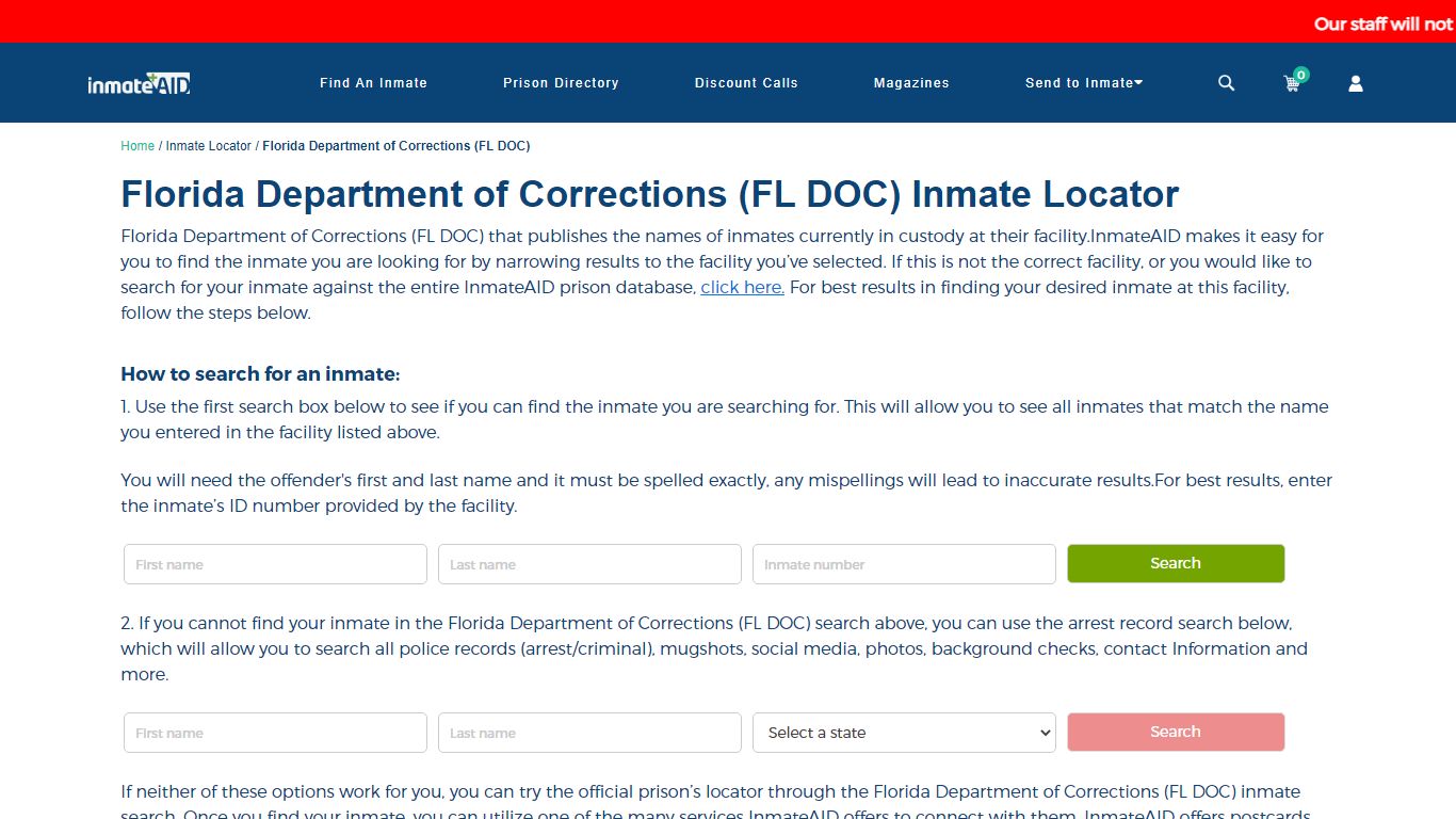 Florida Department of Corrections (FL DOC) Inmate Locator